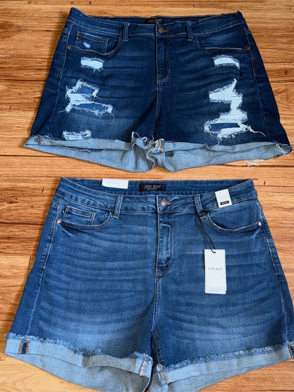 Judy Blue Women’s Blue Denim Roll-Cuff Shorts - Distressed & Classic Styles set